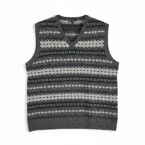 J.Crew Fair Isle Sweater Vest Mens XL Gray Lambswool Nordic Knit V-Neck - Picture 11 of 11